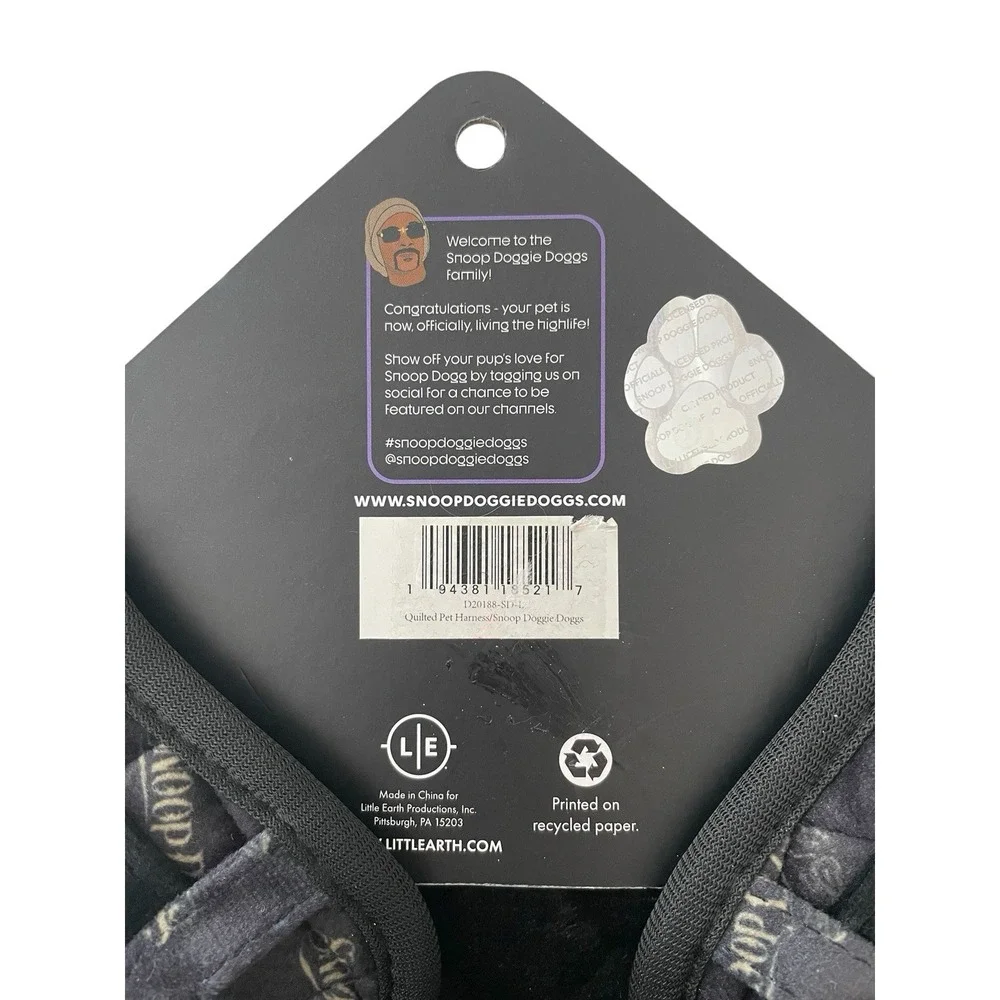 Snoop Doggie Doggs Premium Pet Quilted Harness Black Gold LARGE NEW